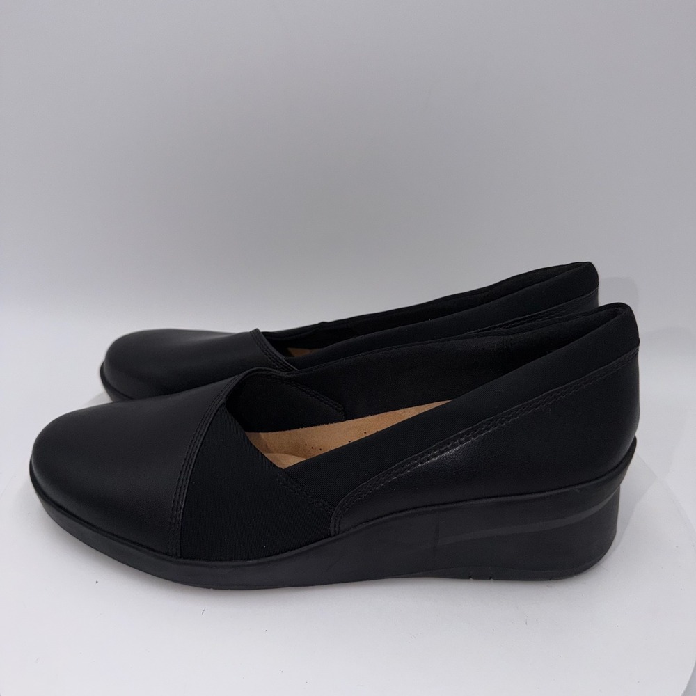 Clarks Collection Suttyn Walk Black Leather Wedge Pumps Womens 9 M